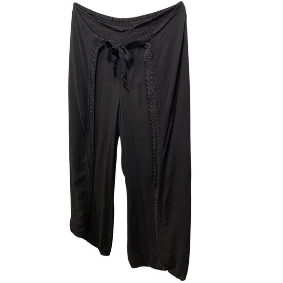 XL Vanilla Sky Womens Boho Black Pants Split Leg Lightweight Pull On - Picture 3 of 9